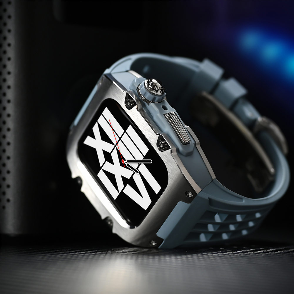 Caixa de aço inoxidável 316L premium + kit de pulseira de silicone AP Mod para Apple Watch Series 9 8 7 6 5 4 SE 44mm 45mm