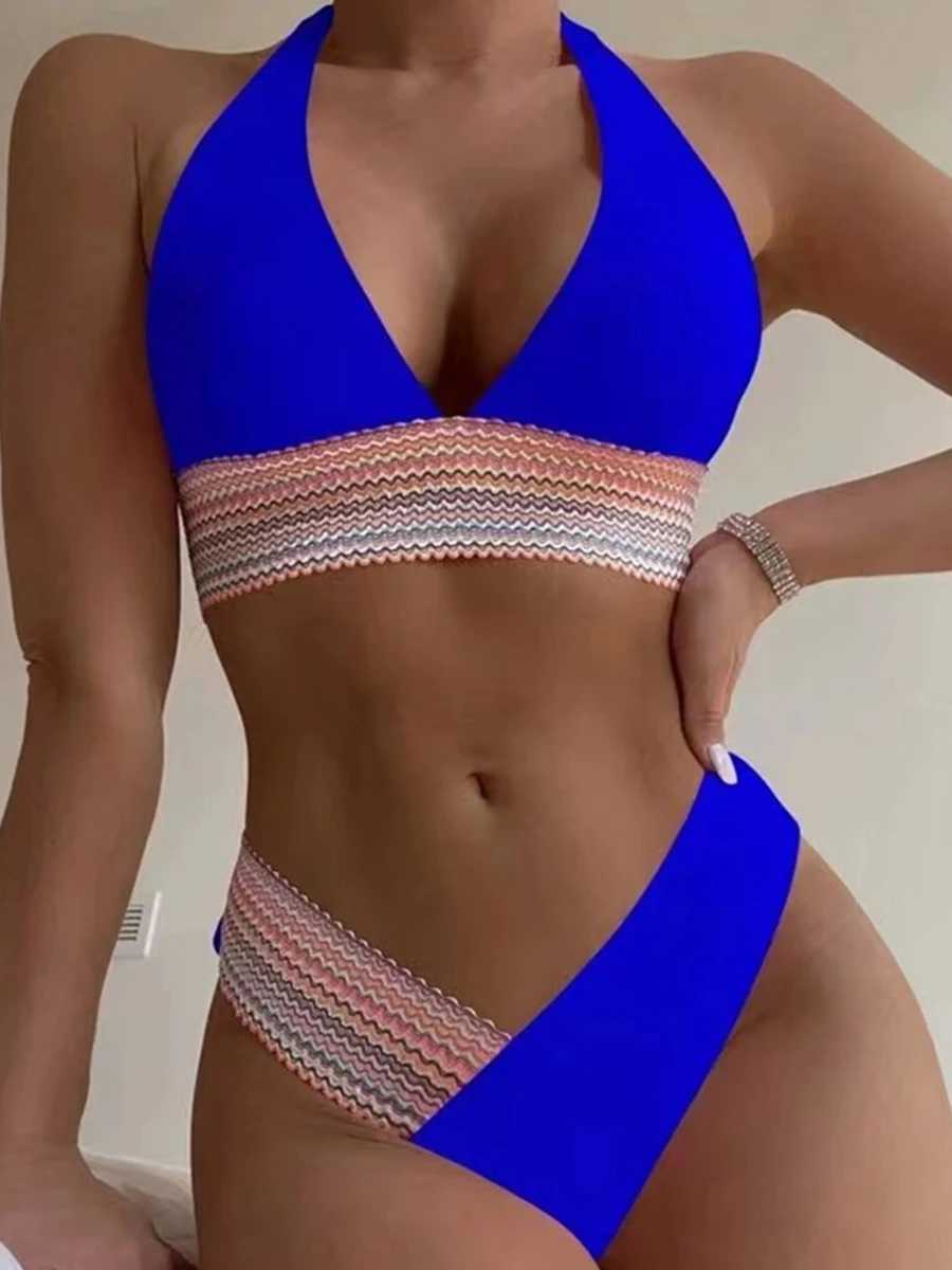 Women's Swimwear Halter High Cut Bikini 2024 swimsuit womens apron swimsuit womens bathrobe swimsuit J240330