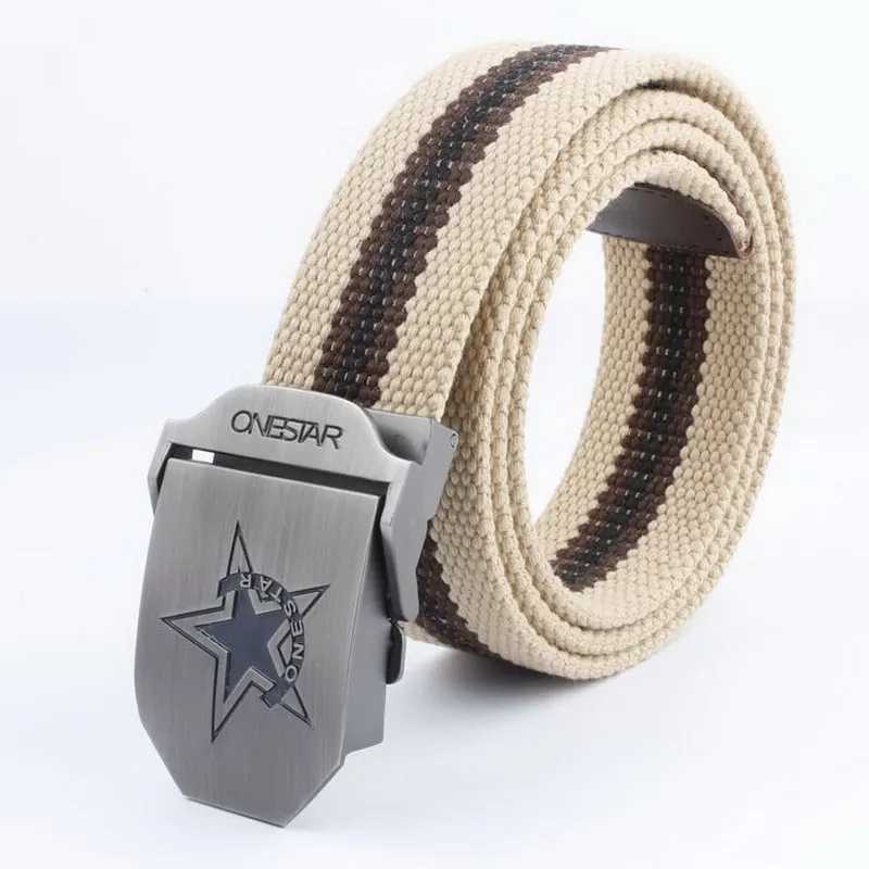 Belts Fashionable mens metal sliding buckle belt breathable canvas celebrity army casual unisex jeans accessories casual belt Q240401