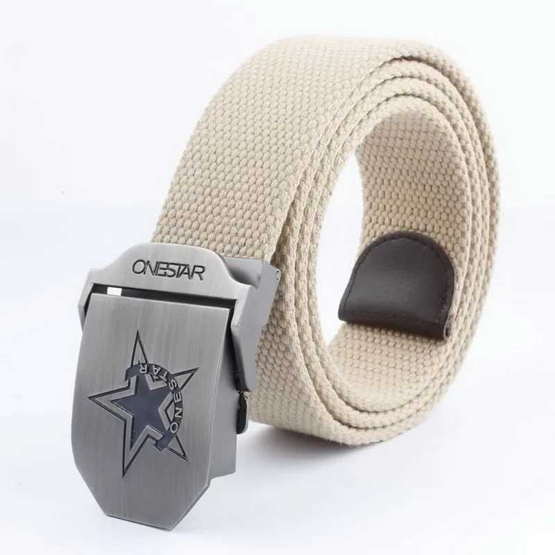 Belts Fashionable mens metal sliding buckle belt breathable canvas celebrity army casual unisex jeans accessories casual belt Q240401