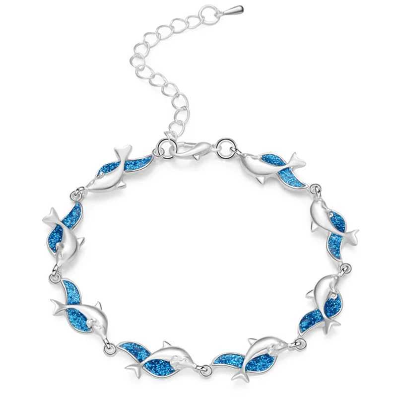 Keten Modieuze Zomerstijl Dolfijn Blauwe Vlam Eiwitsteen Oceaan Armband Dames Boho Dierenarmband Strand Oceaan Sieraden Bijoux Dames 2020 Q240401