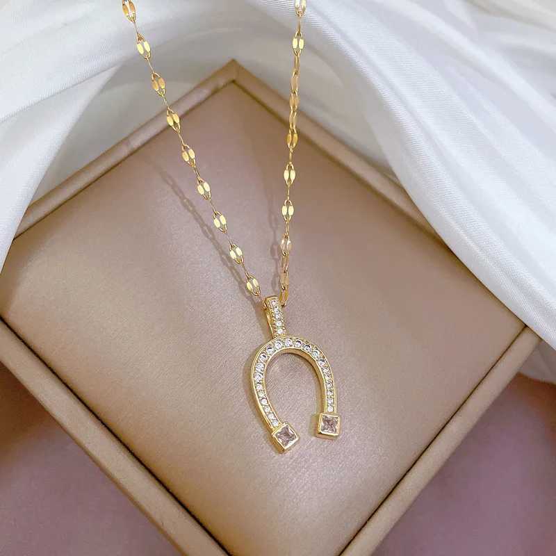 Ожерелья с подвесками, модное милое нишевое ожерелье в форме подковы, ретро индивидуальный дизайн, дикая цепочка на ключицу, кулон для счастливой девушки, подарок 240330