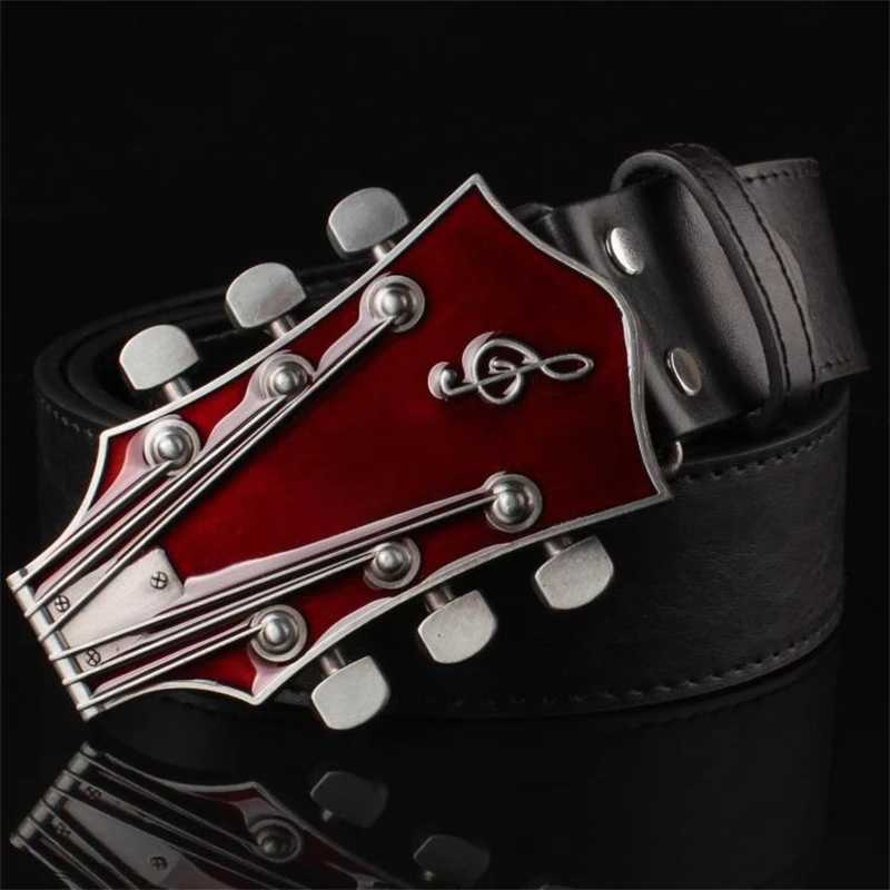 Belts Guitar accessories fashion belt guitar buckle metal band Play Street Music Show hip-hop belt Q240401