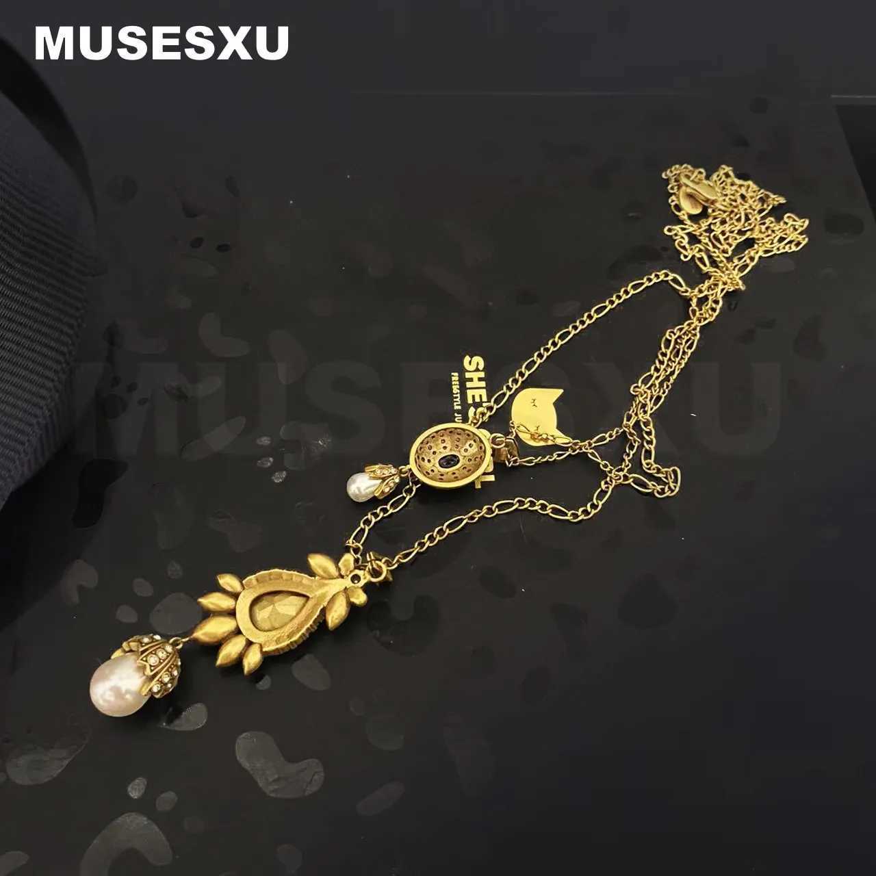 Pendentif colliers bijoux accessoires Vintage luxe Style doré Zircon gouttelette pendentif Double couche collier pour femmes fête cadeaux de mariage 240330