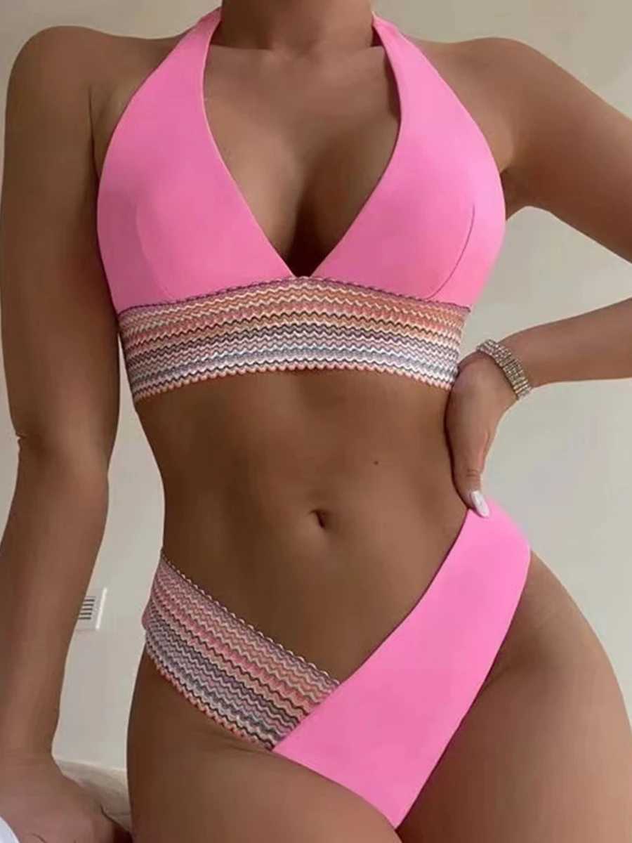 Women's Swimwear Halter High Cut Bikini 2024 swimsuit womens apron swimsuit womens bathrobe swimsuit J240330