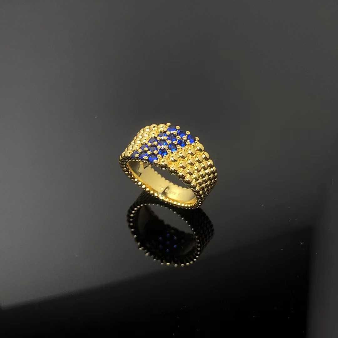 Märke smycken original Van Diamond Blue Pearl V Gold Three Rows Ring 18K Rose Womens Style