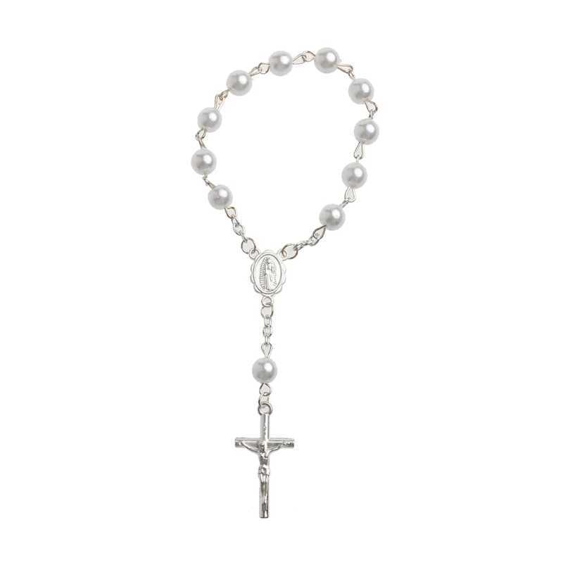 Łańcuch F19D Baby Pearl Baptist Women Cross Rose Finger Sain Catholic Gift Q240401