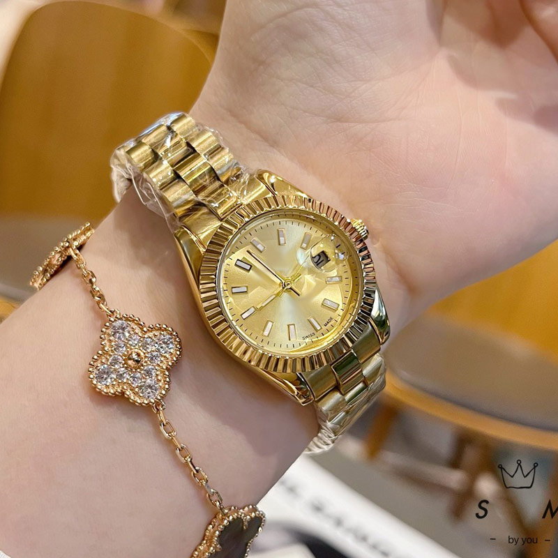 Luxus-Damenuhren Top-Marke 26 mm Gold-Designer-Damenuhr mit automatischem Datumswerk, hochwertige Armbanduhren mit Edelstahlarmband für Damen, Weihnachts- und Geburtstagsgeschenk