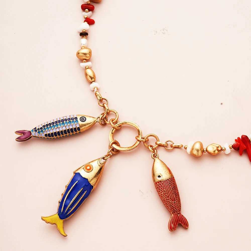 Hänge halsband marin fisk mode choker halsband lager flickor kvinnor damer boho rosa hänge kärlek smycken geometriska sjöjungfru tillbehör 240330