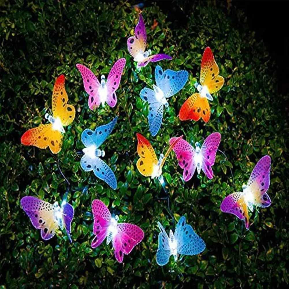 LED Strings 12LEDs Solar Butterfly String Lights IP44 Waterproof Fairy For Outdoor Indoor Yard Bedroom Balcony Patio YQ240401