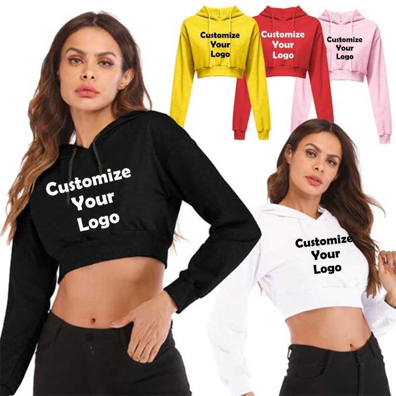 Moletom com capuz feminino moletom personalizado moda feminina sexy casual manga comprida com capuz curto moletom simples crop tops pulôver moletom com capuz 240401