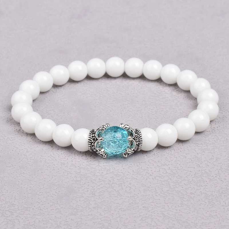 Chaîne Blanc Naturel Pierre Couronne Perle Bracelet pour Hommes et Femmes Yoga Alliage D'or Accessoires Charme Bijoux À La Main Élastique Pulseira Homme Q240401