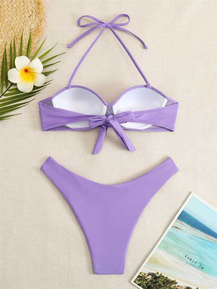 Costume da bagno donna Bikini Costume da bagno donna 2024 Costume da bagno push up solido Costume da bagno a vita alta Costume da bagno due pezzi Biquini Brazil Beach J240330