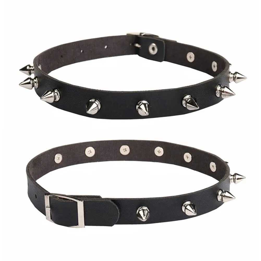 Anhänger Halsketten Schwarze PU-Leder-Halskette für Damen und Herren Coole Punk-Gothic-Spike-Biker-Halskette PU-Lederkragen mit Nieten besetzte Rock-Halskette 240330