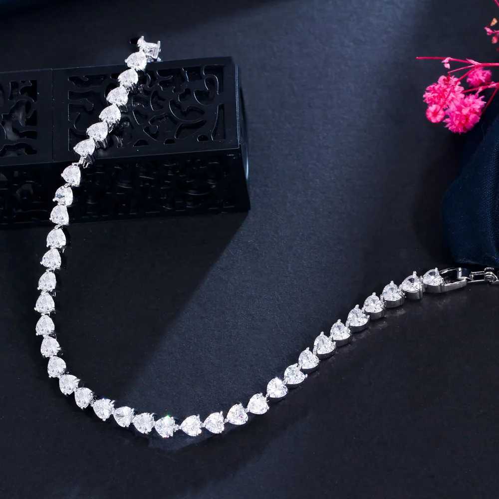 Chain CWWZircons Mini Cardioid Cubic Zirconia Classic Chain Tennis Bracelet Womens Wedding Bride Party Accessories CB288 Q240401