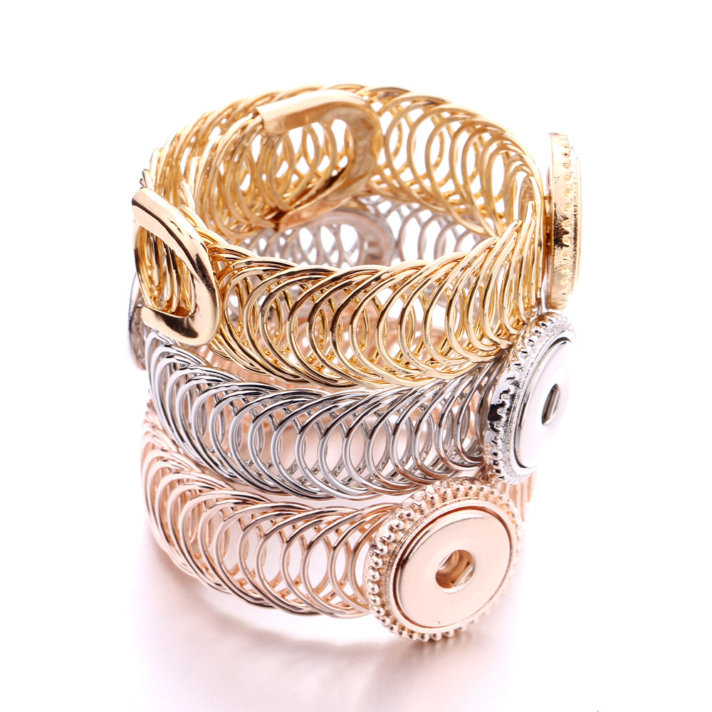 Metal 18mm Snap Button Bracelet Bangles Adjustable Size Rose Gold Silver Color Cuff Bracelet Snaps Jewelry