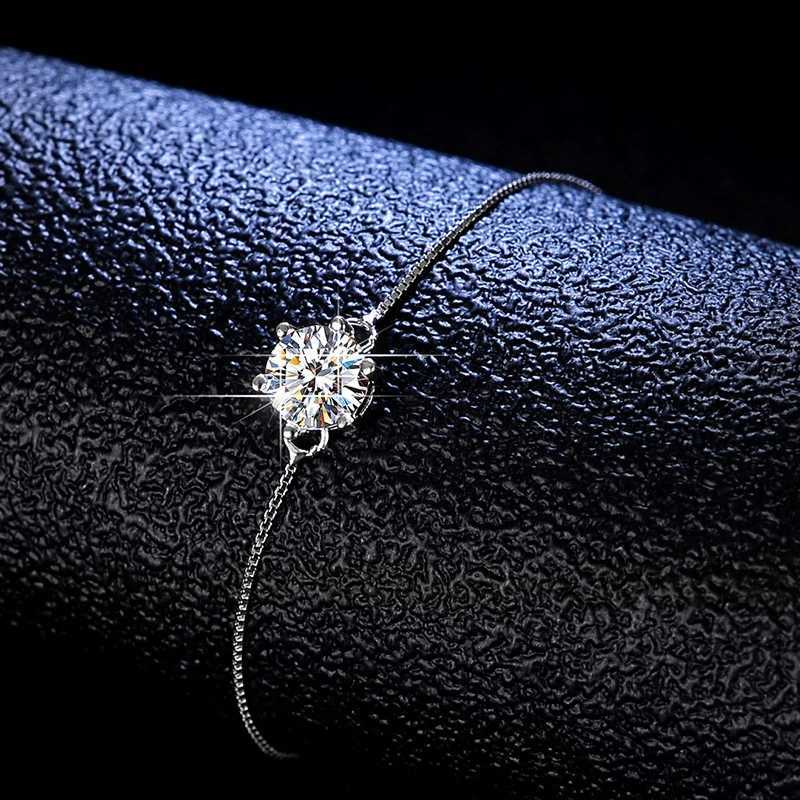 Chain LESF Womens Bracelet 1 Mosan Diamond 925 Sterling Silver Round Bracelet White Gemstone Wedding Jewelry Q240401
