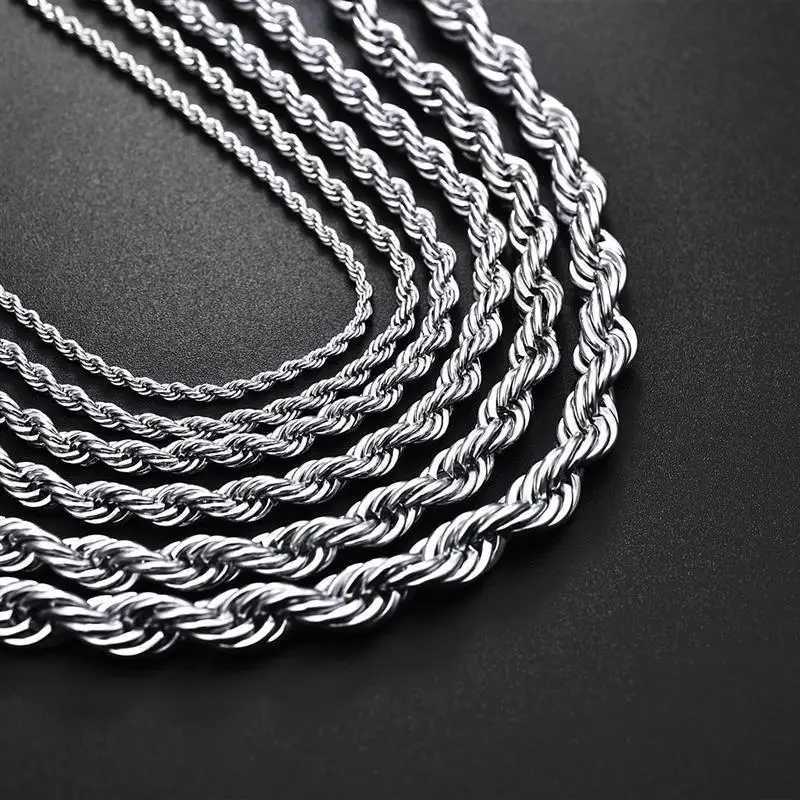 Pendanthalsband 925 Sterling Silver 2/3/4mm 16-24 tum Rope Chain Halsband för män Kvinnor Fashion Punk Wedding Party Gifts smycken 240330