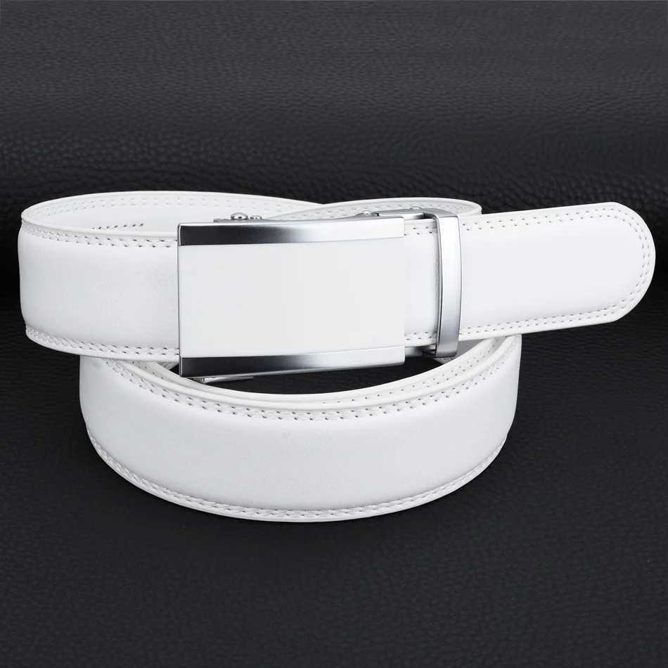 Belts WOWTIGER New 3.5cm White Mens Design Leather Belt with Automatic Buckle Adjustable High Quality Luxury Mens Brand Belt Q240401