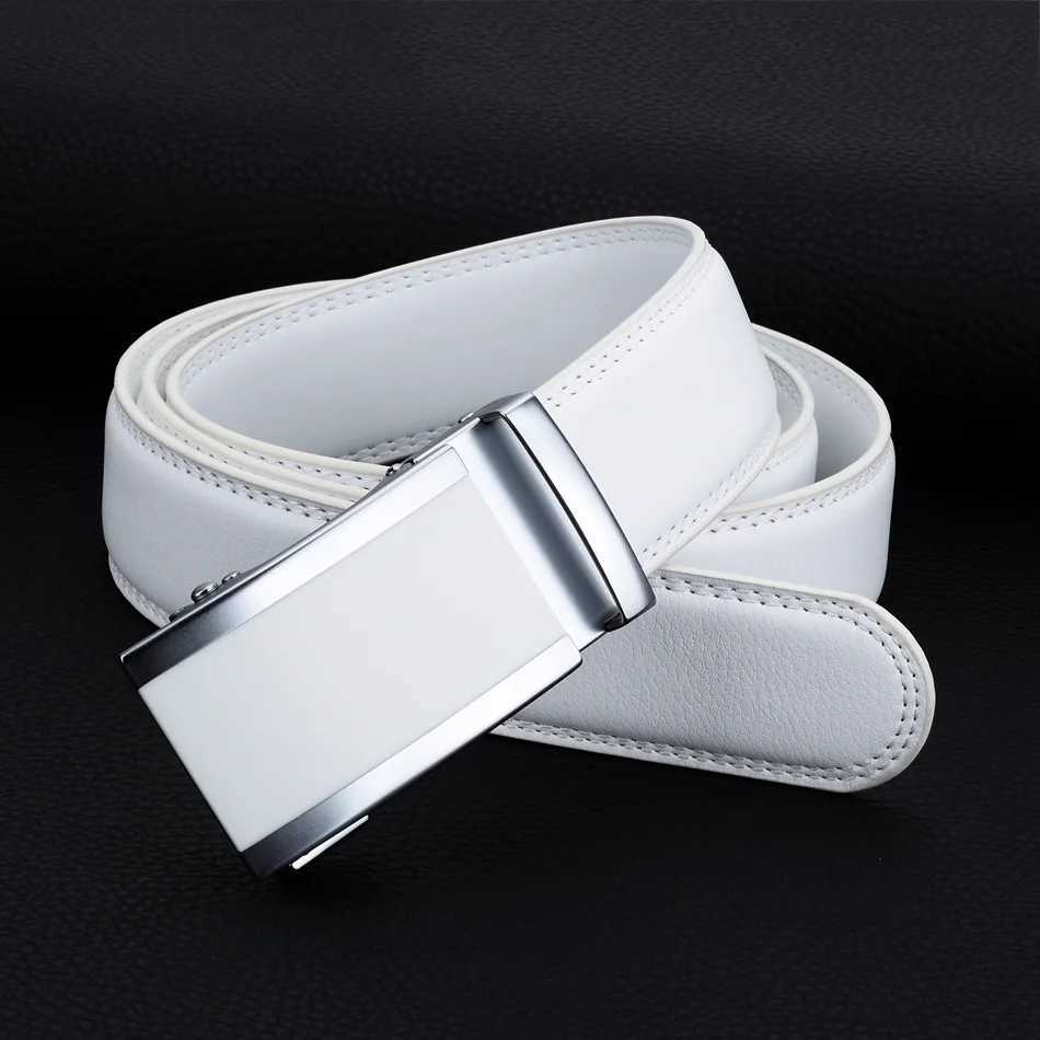 Belts WOWTIGER New 3.5cm White Mens Design Leather Belt with Automatic Buckle Adjustable High Quality Luxury Mens Brand Belt Q240401