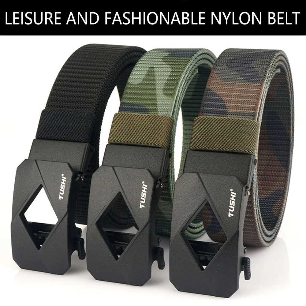 Pasy Tushi Nowy wojskowy pasek taktyczny męskie męskie płótno Ratchet Golf Mesh Belt Automatyczne klamra nylonowa Q240401