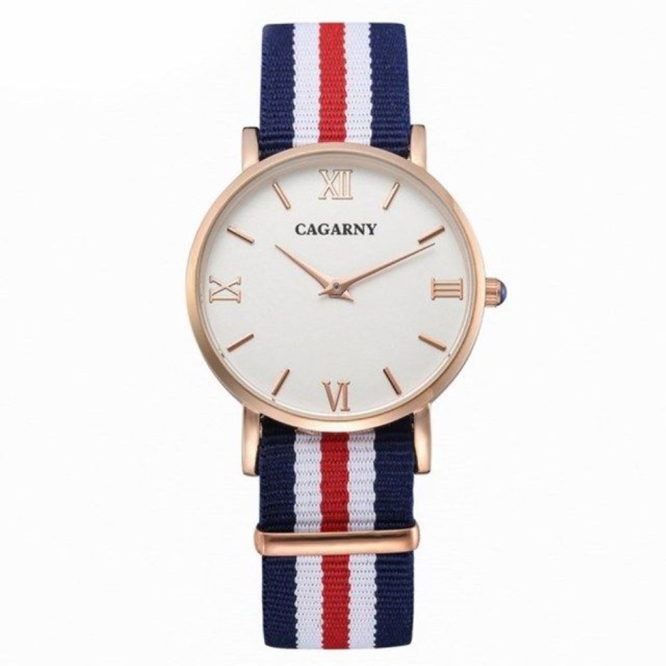 Cagarny relógios femininos moda quartzc relógio mulher rosa ouro ultra fino caso pulseira de náilon casual senhoras214o