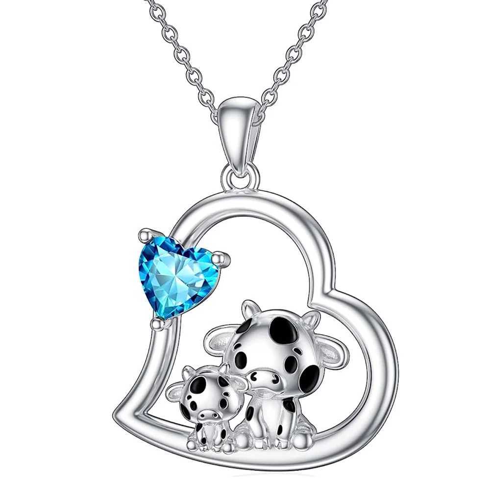 Pendant Necklaces Cute Fashion Cow Love Rhinestone Heart Pendant Necklace Childrens Day Christmas Birthday Party Perfect Gift for Girls Boys 240401