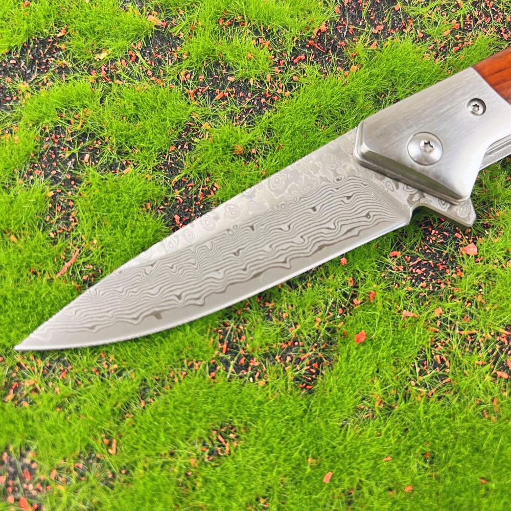 NYA A6713 Högkvalitativ flipper fällkniv Damascus Stålblad Rosenträhandtag Boll lager snabbt öppet utomhus camping vandring fiske edc mapp knivar knivar