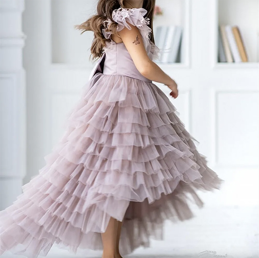 Flower Girls Dresses Appliques Spaghetti Straps Ball Gown Ruffles Tulle Pageant Long Wedding Bow Sash A Line Sequins Long Toddler Teens Pageant Party Gowns