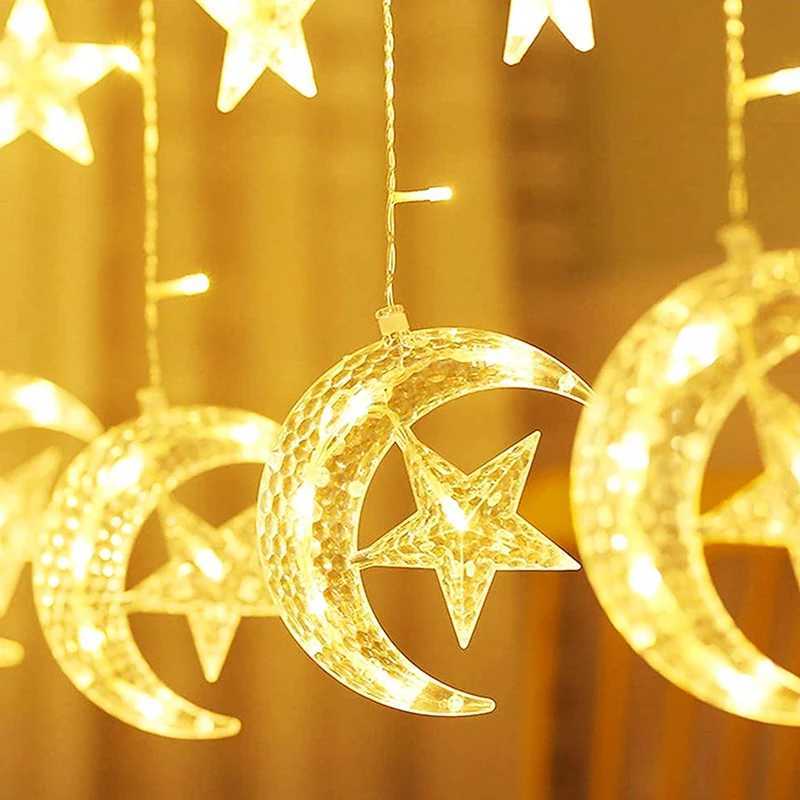 LED Strings 138 Star Moon Curtain String Lights Window USB Powered With Remote Control 8 Modes Decorations YQ240401