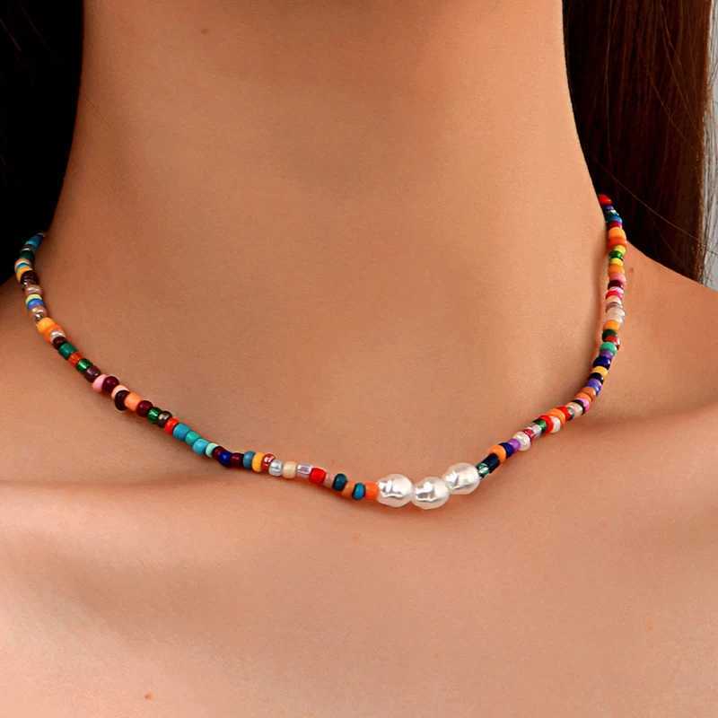 Pendentif Colliers Bohème multicouche perles à la main chaîne de mode colliers glands coloré cristal pendentif bijoux pour femmes accessoires X0180 240330