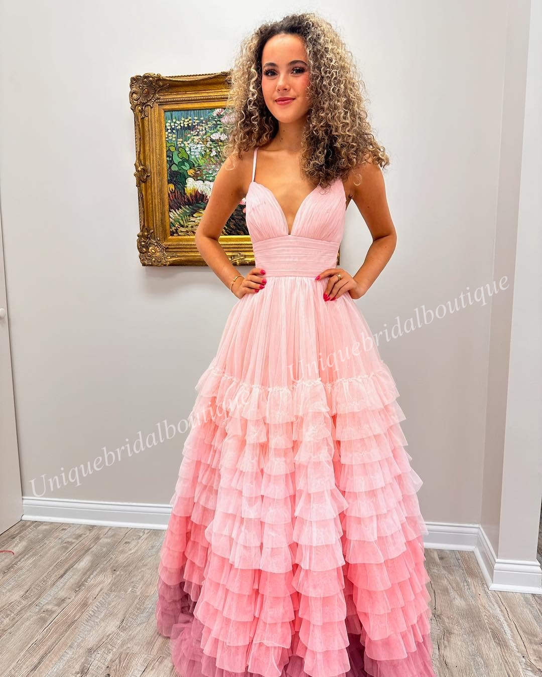 Ruffle Ombre Prom Dress Layer Blush Light Blue Purple Lady Preteen Pageant Gown Formell Evening Cocktail Party Wedding Guest Red Capet Runway Gala Black-Tie High Slite