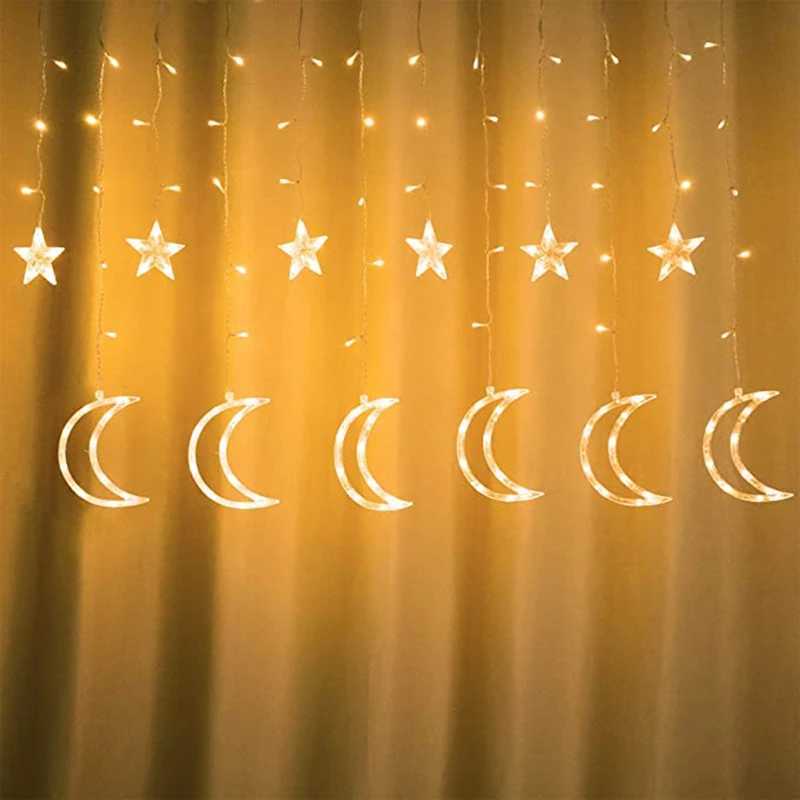 LED Strings Curtain Light 2.5M Outdoor Waterproof Bedroom Home Party Wedding Decoration 12 Stars Moon String EU Plug YQ240401