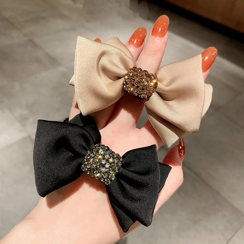 Fashion Bow Knot Crystal Hair Ties Solid Color High Elastic Scrunchies Women Ponytail Holder Girl High Quality Rubber Band