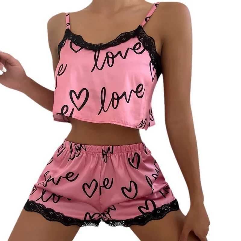 3WXG Sexy Pajamas 2 штуки Set Womens Pajama Shorts костюм домашнее одежда печать нижнее белье pijama sexy lingerie Camisoles Tanks Nighty Ladies Sleepwear 2404101