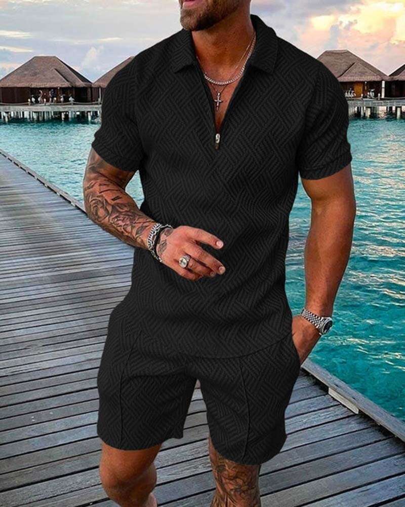 Summer Trainingsanzug Männer Kleidung Designer 2024 Neue Herren Mode Casual Anzug 3D -Druck Reißverschluss Kurzarm Polo -Hemd Shorts 2 Stück Sets