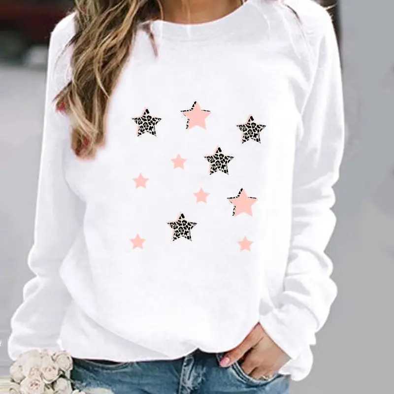 Felpe con cappuccio da donna Felpe con cappuccio Leopard Star Trend Cute Donna Pullover Abbigliamento Donna Primavera Autunno Inverno Felpe con cappuccio Donna O-Collo Casual Felpe 240401