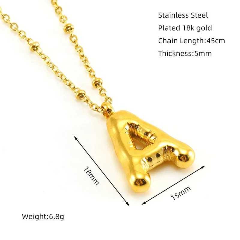 Pendant Necklaces Vintage Stainless Steel Balloon Bubble Chunky Letter Necklace for Women 18K Gold Plated Initial Necklaces Collar Jewelry Gift 240330