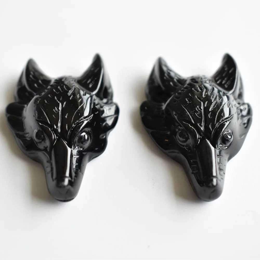 Pendant Necklaces Wholesale Fashion natural Lapis Lazuli Carved wolf head shape Pendants for Necklace jewelry making 240330