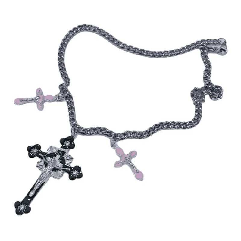 Hanger Kettingen Nieuwe Roze Kruis Ketting voor Vrouwen Y2k Mode Gothic Paar Sieraden Metalen Ketting Ketting Hanger Ketting Partij sieraden GeschenkenL2404