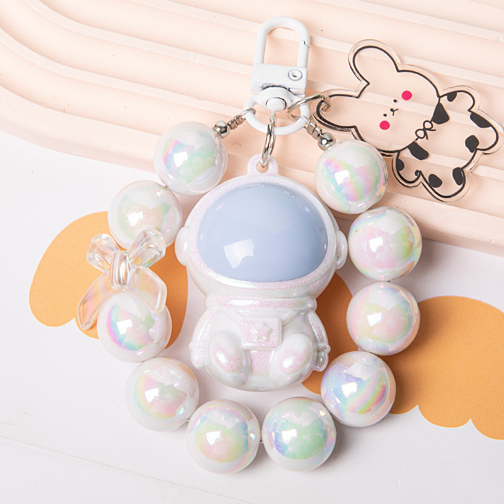 New Dreamy Macaron Colored Sitting Astronaut Keychain Pendant Colorful Bead Chain Luggage Pendant