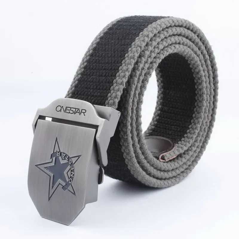 Belts Fashionable mens metal sliding buckle belt breathable canvas celebrity army casual unisex jeans accessories casual belt Q240401