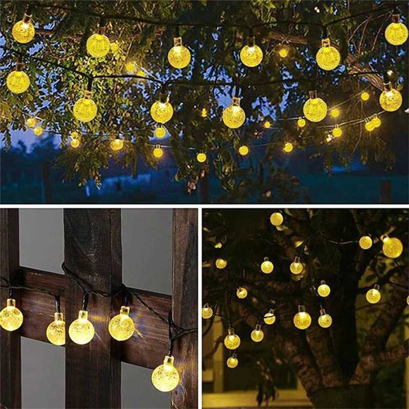 LED Strings 20/30/50 Solar Crystal Ball Bulb String Lights Outdoor Garlands Fairy for Party Wedding Garden Christmas Decoration YQ240401