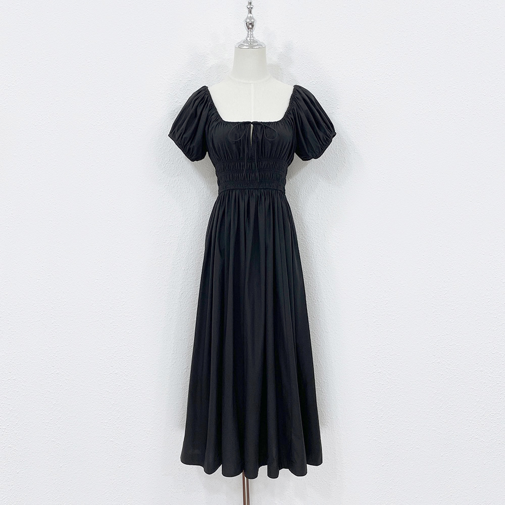 Frauenkleid Modemarke Cotton Schwarz -Weiß -Puffhülle gesammelte Taille Midi Kleid