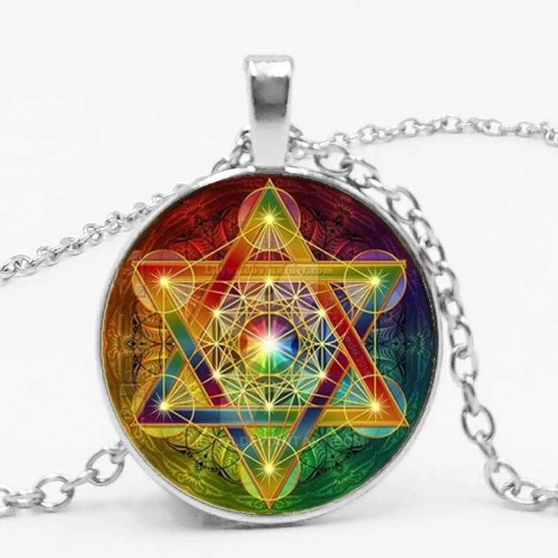 Pendentif colliers Nouveau Metatron Cube géométrie divine esprit pendentif collier convexe dôme verre étoile à Six branches magique Chakra Art dames bijoux 240330