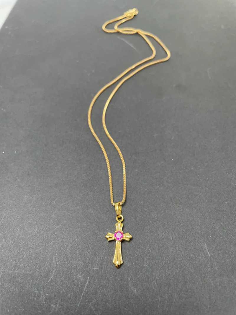 Naszyjniki wisiorek Korea złoty 24 -karowy naszyjnik Złoty Pielężenie Krzyżowe Naszyjnik dla dziewcząt biżuteria Religia 240330