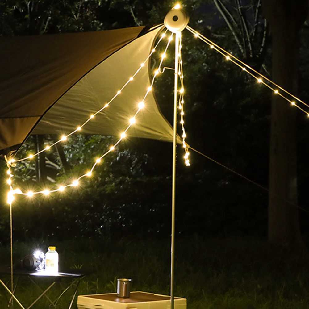 Stringhe LED 10M Luci della stringa Fata Lampada da campeggio Filo di rame Vacanza Ghirlanda esterna Atmosfera Decorazione Illuminazione tenda YQ240401