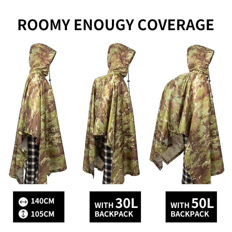 Conjunto Camo Hunting Ghillie serve para Poncho Polyester+PU PU PU POMPOLA DE RAINA DE RAINA PONCHO AMBIENTAL DE EMERGÊNCIA PONCHO