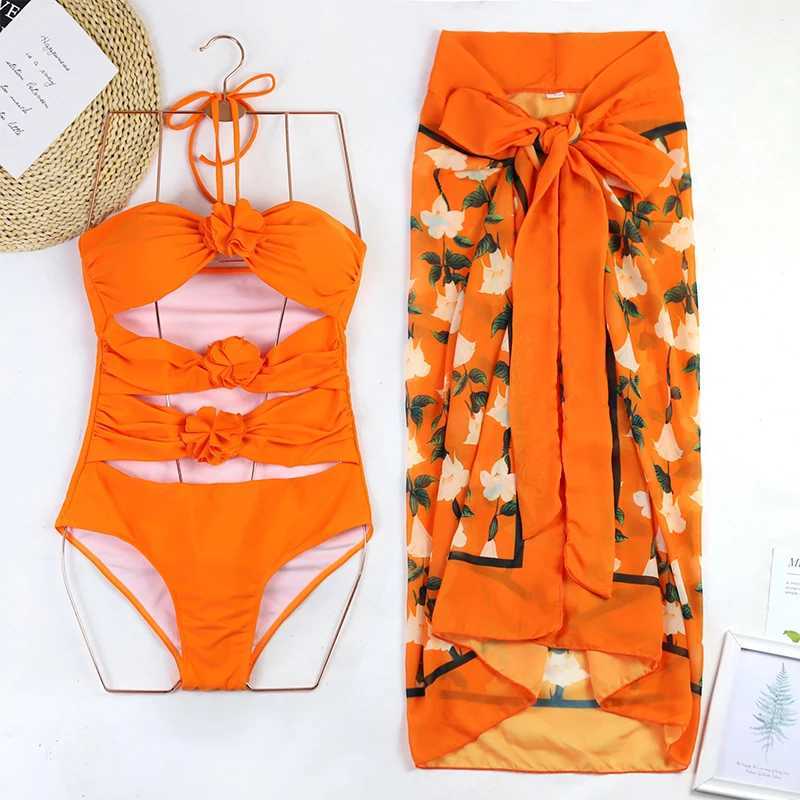 Kvinnors badkläder Cputan 2023 Ny Sexig 3D Flower Bikini Set Vintage Tryckt brasiliansk Biquini Badkläder Kvinnor Badkläder Summer Beach kjol J240330