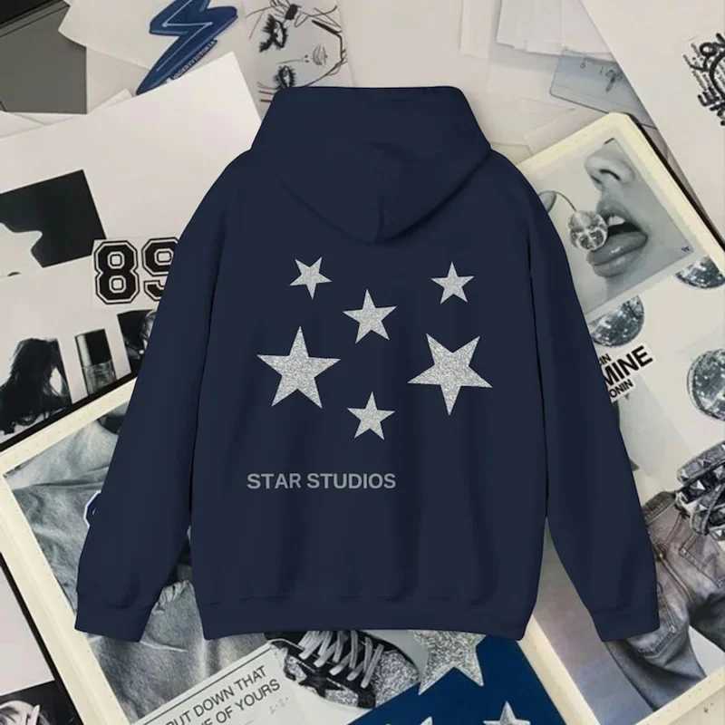 Mulheres Hoodies Moletons Y2K Hoodies Mulheres Harajuku Hip Hop Carta Estrela Gráfico Impresso Solto Moletom Punk Rock Roupas Góticas Top Streetwear EMO Girl 240401